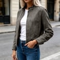 thumbnail image 6 of Faux Suede Zip-Up Cropped Jackets For Women Fall Collared Long Sleeve Trendy Casual Loose Coats With Pockets S-XXL, 6 of 7