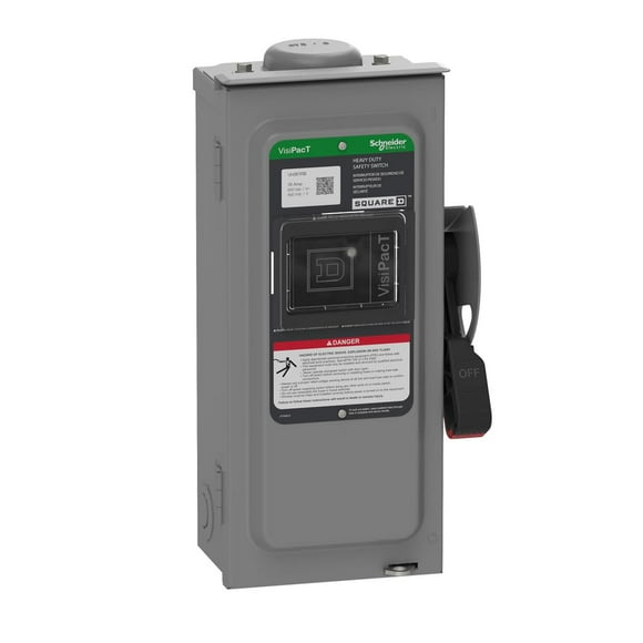 Square D by Schneider Electric VH361RB VisiPact Heavy Duty Safety Switch with Viewing Window and Red (On) and Black (Off) Indicators, Fusible 3 Pole, 30A, 600VAC/600VDC, Type 3R