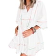 thumbnail image 5 of 3/4 Sleeve Women High Waist Patchwork Loose Mini Babydoll Dress, 5 of 7