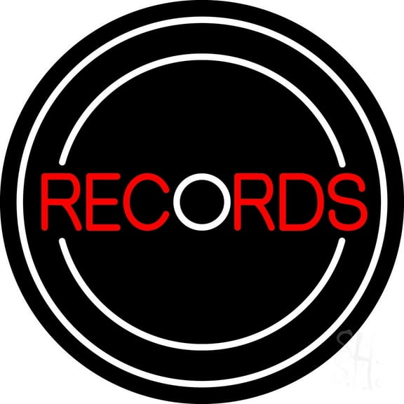 Records 1 LED Neon Sign 18 X 18 - inches Black Square Cut Acrylic Backing, with Dimmer - Premium built indoor Sign for Studio, Club, Home décor, Event, Workshop, Storefront.