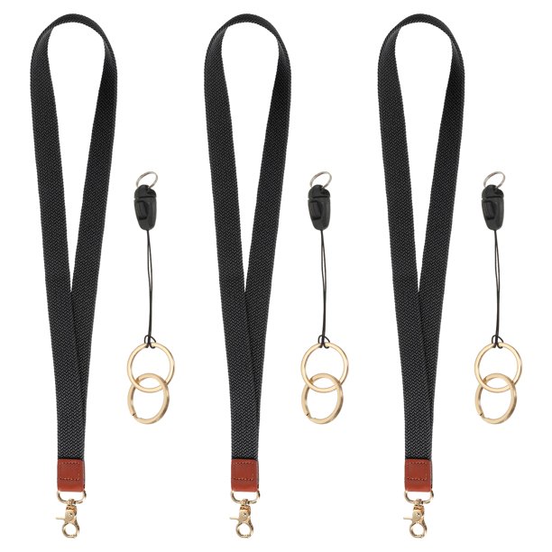 Uxcell 3 Pcs Correa elástica para llaves, lindo llavero, correa de cuello para hombres y mujeres, larga correa de llavero trenzada negra