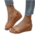thumbnail image 2 of KBODIU Women's Sandals, Women Orthopedic Sandals with Arch Support Vintage Buckle Wedge Heel Open Toe Low Fish Mouth Roman Sandals Summer Beach Sandals Wedge Shoes Khaki 36, 2 of 3