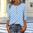 thumbnail image 7 of Pincandy Women's Printed Button 3/4 Sleeve T-shirt Tops V Neck Polka Dot Graphic Tees Shirts Button Three Quarter Length Dressy Blousess,Sky Blue,M, 7 of 7