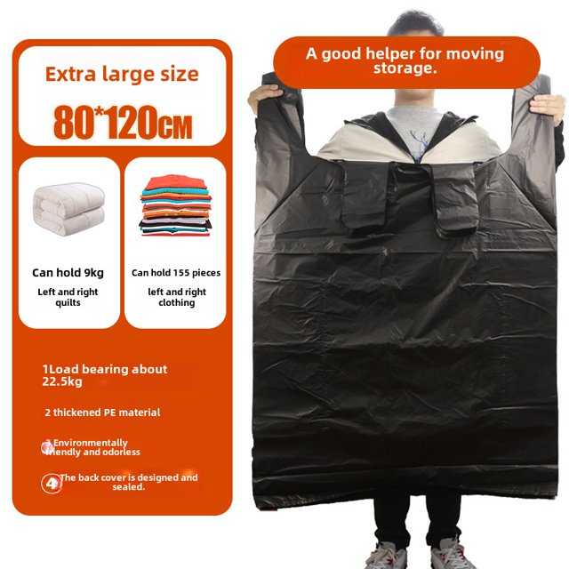 Bolsa de basura extra grande, gruesa, para uso doméstico, color negro, para mudanzas, para uso sanitario, portátil, de plástico, extra grande