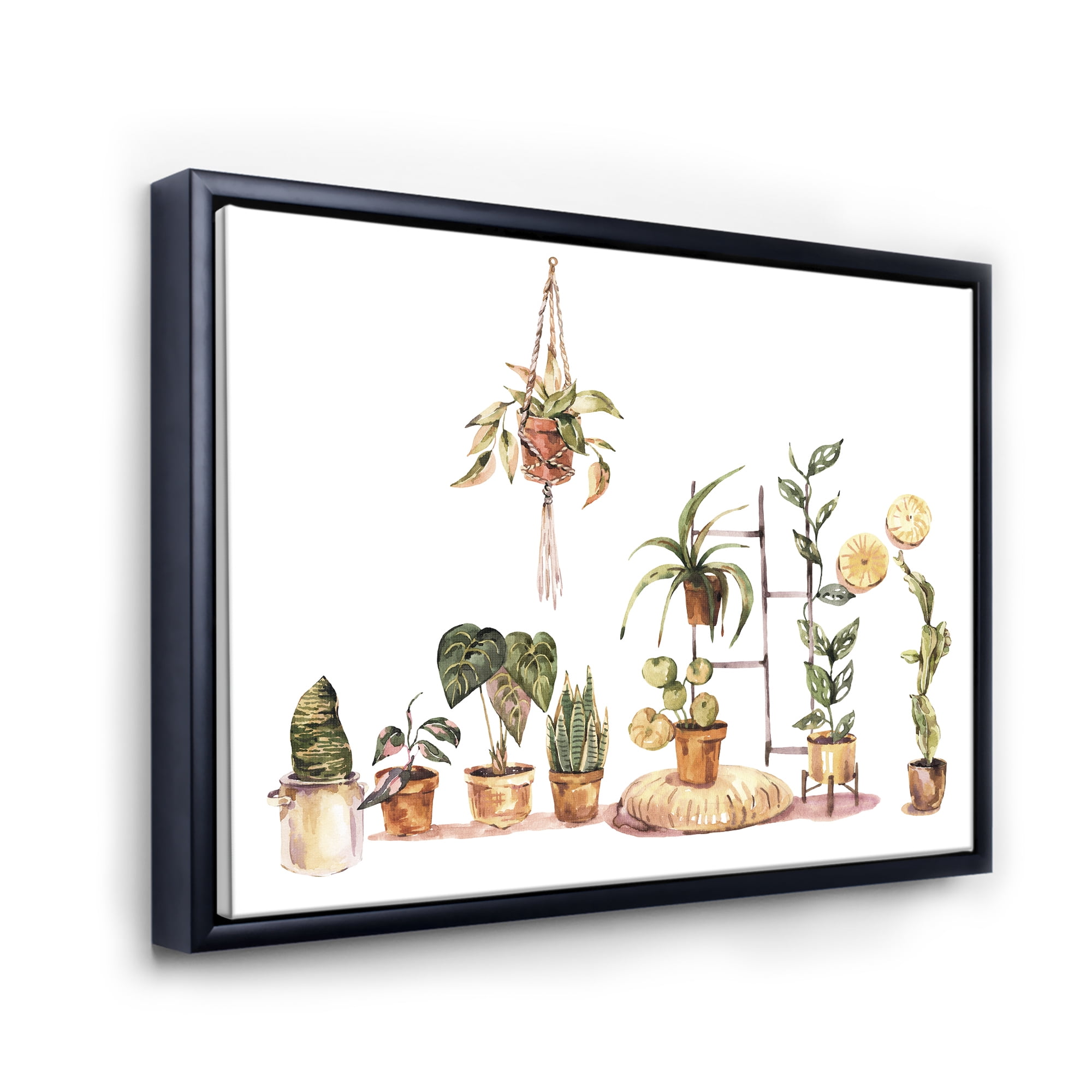 Designart 'Indoor House Plants Urban Jungle in Flowerpots II' Traditional Framed Canvas Wall Art Print