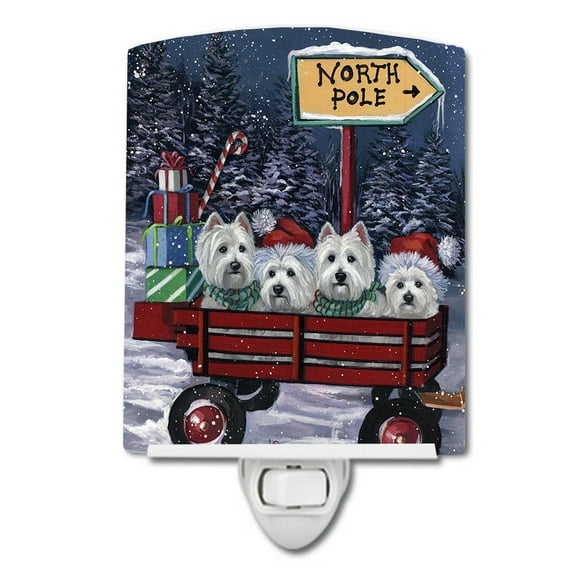 Caroline's Treasures PPP3227CNL Westie Christmas Red Wagon Ceramic Night Light, 6x4x3", multicolor