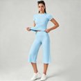 thumbnail image 2 of KPOPLK Womens 2 Piece Workout for Summer Fall Athletic Gym Pilates Yoga Slim Fit Short Sleeve Tee Shirt and Pant Outfit Set Sky Blue,Size S, 2 of 7