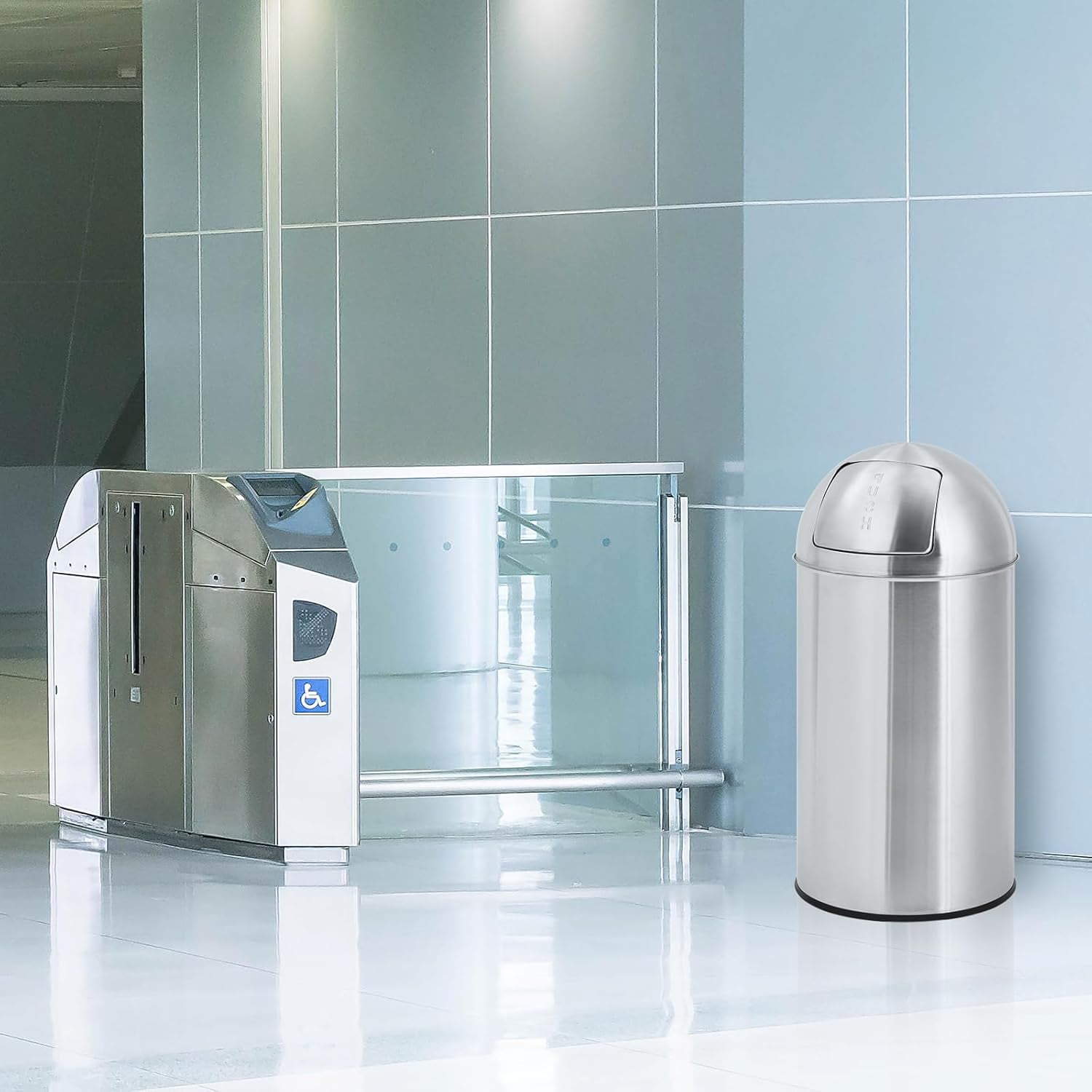 Lumiparty 18.5 Gallon/70 Liter Trash Can, Garbage Can with Push Lid, Heavy Duty Stainless Steel Waste Bin with Removable Inner Bucket, Outdoor Trash Bin for Commercial Use