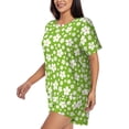 thumbnail image 2 of Uemuo Green White Flowers Pattern Women's Short-Sleeved Pajama, Button-Front Loungewear, 2-Piece Summer Sleepwear, Elastic Drawstring Shorts-4X-Large, 2 of 7