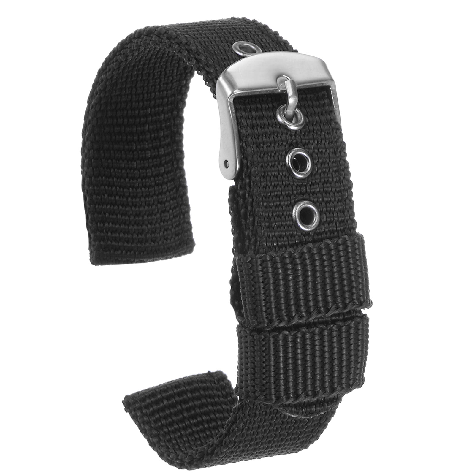 Black Nylon Watch Band 16mm Width Soft and Comfortable Nylon Strap with Silver Buckle