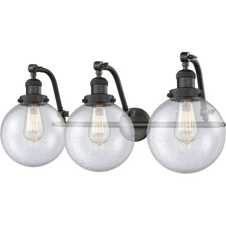 

Oil Rubbed Bronze Tone Bathroom Vanity 28 Wide Seedy Glass Steel/Cast Brass Medium Base 3 Light Fixture
