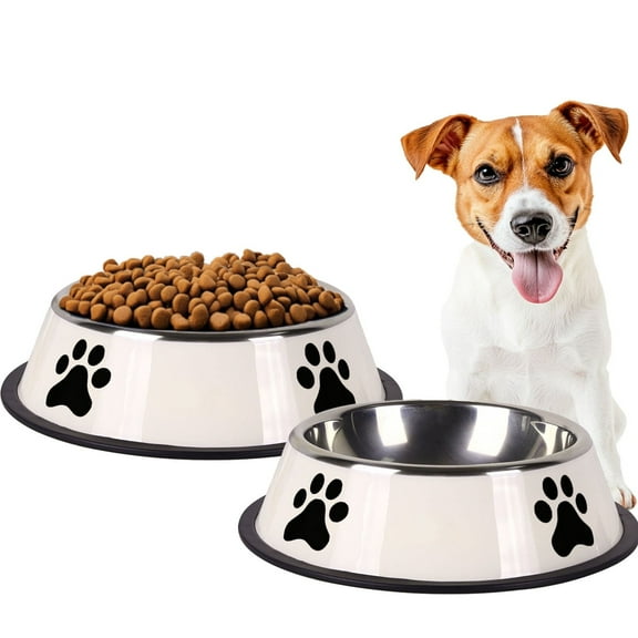 BLRTUN 2-Pack Stainless Steel Dog Bowls Set, Non-Slip Stackable Food & Water Dishes for Pets Beige-7oz(0.9cups)
