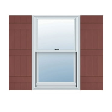 Ekena Millwork 14 in. W x 63 in. H Builders Edge, Standard Four Board Joined (3 Batten), Board-n-Batten Shutters, Includes Matching Installation Spikes (Per Pair), 027 - Burgundy Red