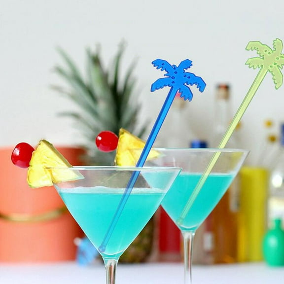 COSMOBETTY Assorted Color Coconut Tree Swizzle Sticks 25pcs Acrylic Drink Stirring Stirrers for Parties