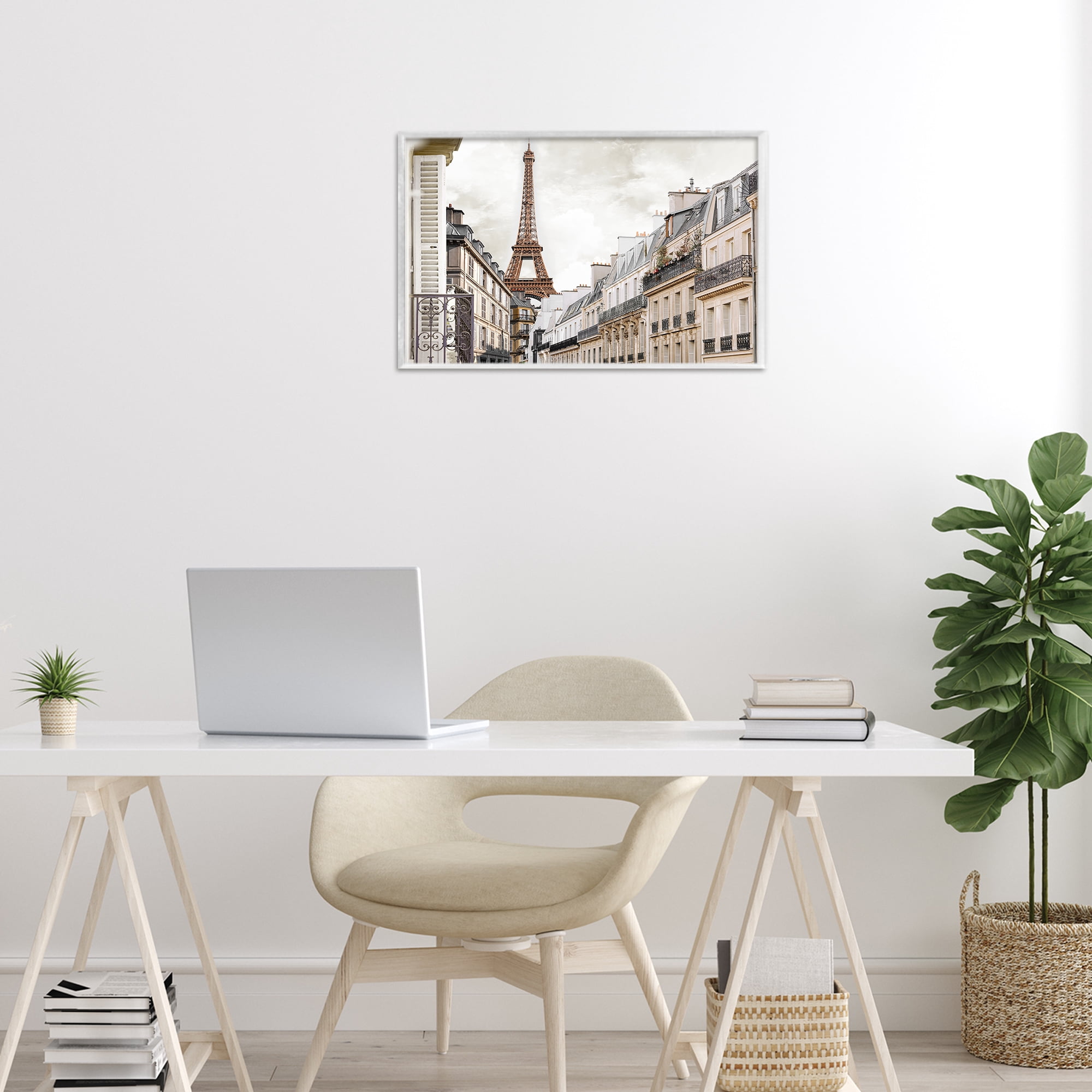 Stupell Industries Eiffel Tower Through Parisian Balconies White Framed Giclee Art, design by CAD Designs