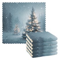6PCS Dish Towels and Dish Cloths Reuseable Dishcloths Sets for Washing Dishes, Cooking, Baking Size 11" x 11" Christmas Tree with Lights