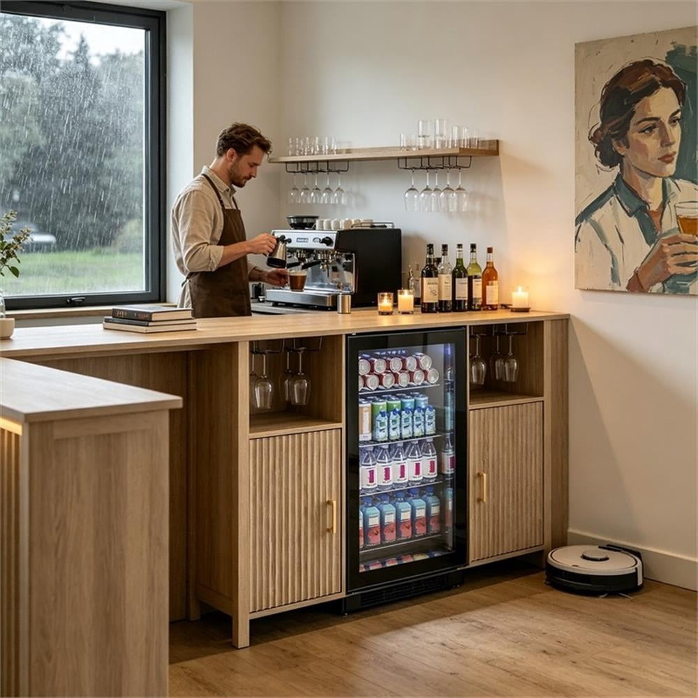 53" Medium Wood Engineered Wood Coffee Bar Cabinet with Mini Fridge Space