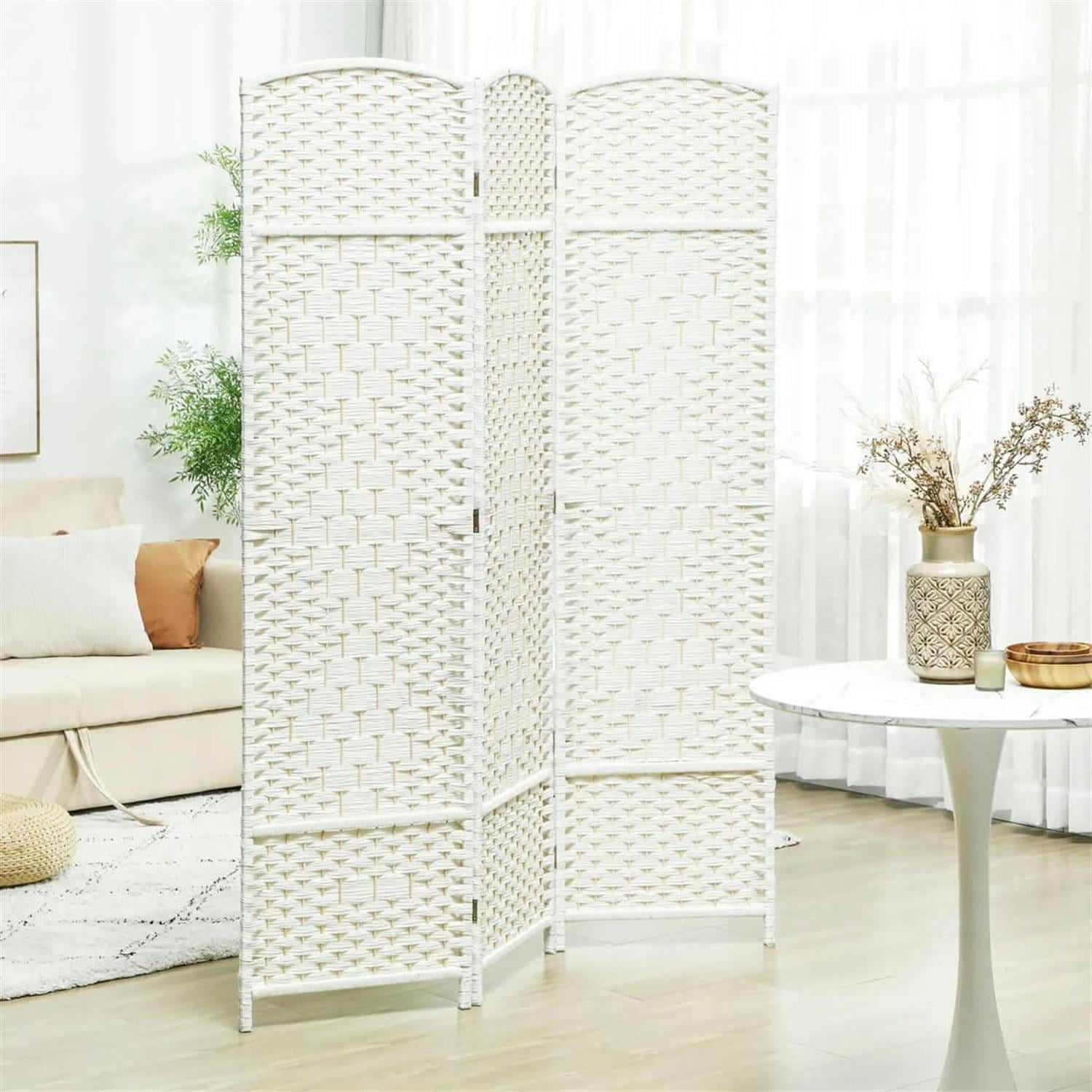 Demi Bonn 3-Panel 6' Tall Freestanding Privacy Screen for Home Office Divider, Space-Saving Partition, White