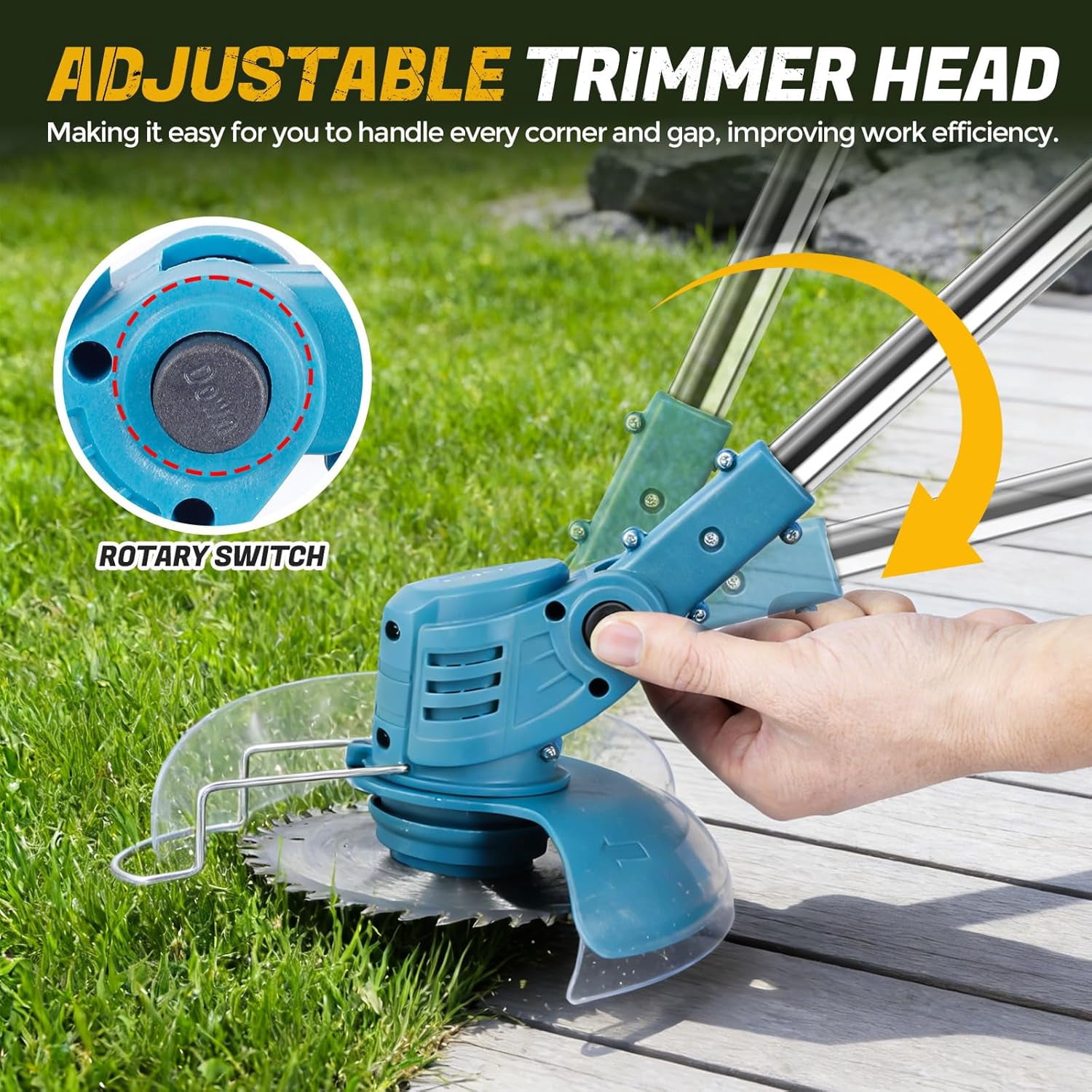 Electric Weed Wacker 21V Cordless String Trimmer with Dual Batteries and Telescopic Pole for Lawn Yard Pruning
