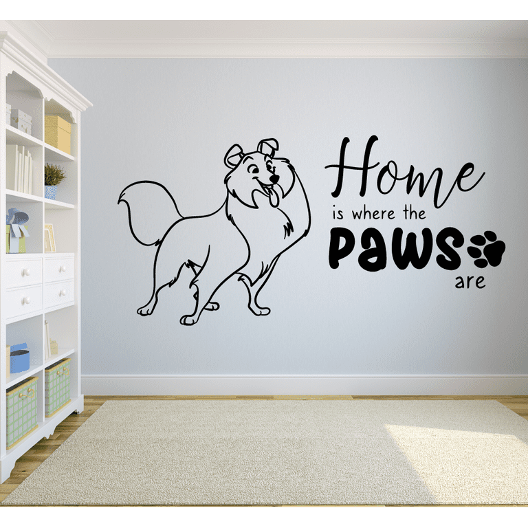 Home Quote Dog Paw Print Puppy Animal Dogs Animals Wall Sticker Art Decal for Girls Boys Room Bedroom Nursery Kindergarten House Fun Home Decor