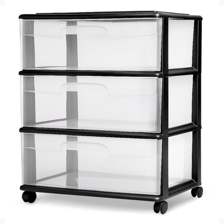 HOMZ 3-Drawer Cart Organizer with Removeable Wheels, Medium, Black
