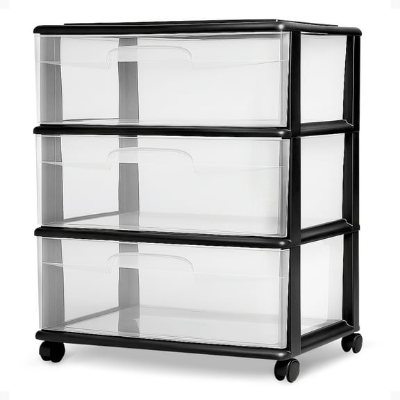 HOMZ 3-Drawer Cart Organizer with Removeable Wheels, Medium, Black