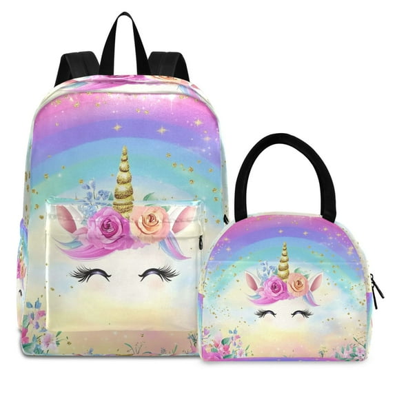 ALAZA Backpack Set Unicorn with Rainbow Elementary School Bags Student BookBag with Lunch Bag