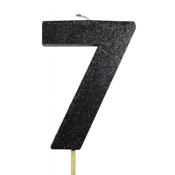 Black Glitter Number 7 Candle 4"