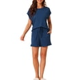 thumbnail image 2 of INSPIRE CHIC Women's Pajama Sets Short Sleeves Tops with Shorts Pockets Soft Ruffle Lounge Outfits Sets L Blue, 2 of 6