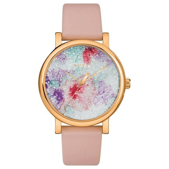 Timex TW2R87800 Women's Rose Gold-Tone Analog Steel Watch Pink Leather Strap