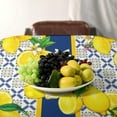 thumbnail image 3 of Yellow Lemon Tablecloth for Kitchen Table, Spring Summer Seasonal Navy Blue Tiles Watercolor Lemon Flower Print Table Cloth for Indoor Outdoor Wedding Party Decor 60x120in, 3 of 6