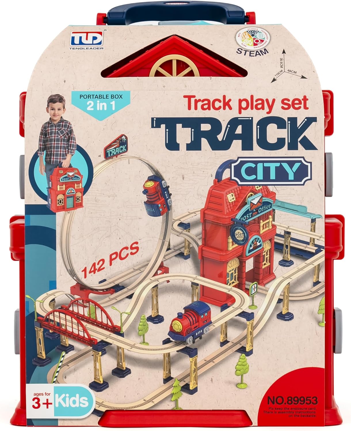 𝐏𝐑𝐄𝐌𝐈𝐔𝐌 Train Track Set for Toddlers & Kids – 142 PCS Train Tracks w/Reversible Curves, Bridges, Ramps – STEM Learning Toy for 3-7 Year Old Boys & Girls – Great Birthday Idea