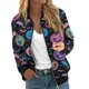 thumbnail image 1 of Chaqueta bomber informal con estampado de calabaza para mujer, abrigo ligero con cremallera y estampado floral para primavera y otoño, 1 of 5