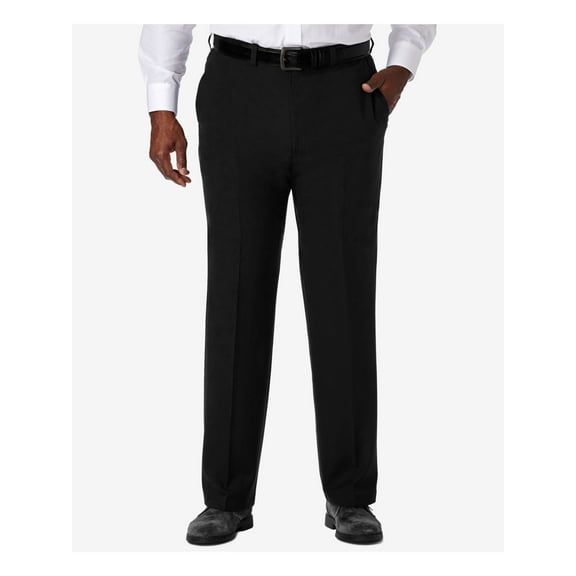 HAGGAR Mens Black Adjustable Waist, Classic Fit Pants 44 X 32