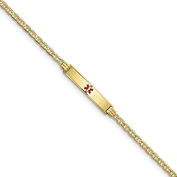 14K Yellow Gold Medical Red Enamel Anchor ID Bracelet