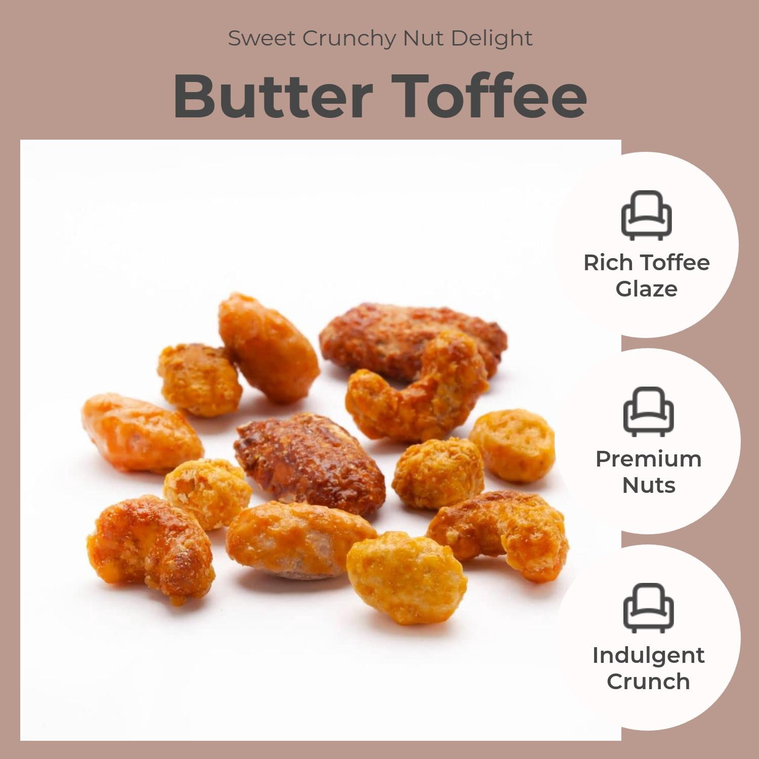 Snack Delights Old-Fashioned Butter Toffee Mixed Nuts (Bridge Mix) – Sweet & Crunchy Roasted Almonds, Cashews, Peanuts & Pecans, 2 lb Resealable Bag