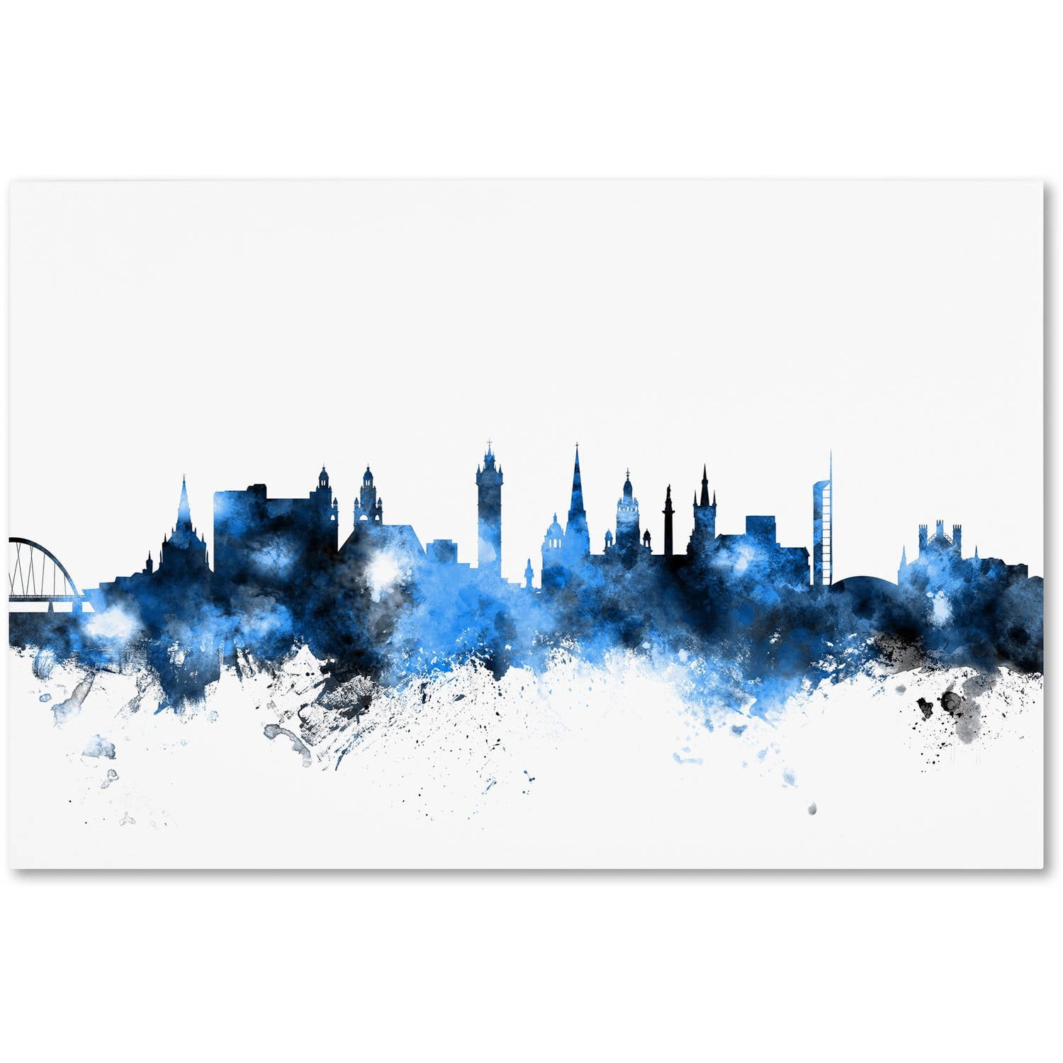 Trademark Fine Art "Glasgow Scotland Skyline White" Canvas Art by