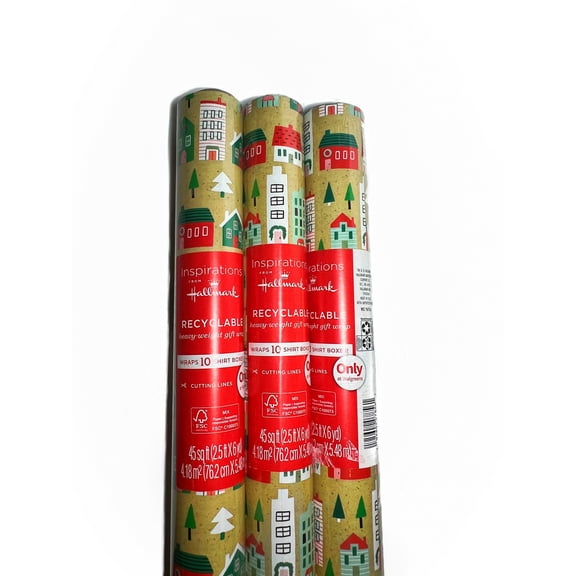 Inspirations from Hallmark Holiday Wrapping Paper Roll (Houses on brown), 3 each