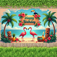 thumbnail image 5 of Tropical Theme Happy Birthday Flamingo Banner Colorful Flowers Palm Trees for Birthday Party Beach Party Outdoor Celebration, 5 of 6