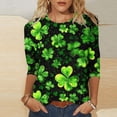 thumbnail image 1 of T-Shirt à Col Rond Imprimé de la Saint-Patrick pour Femmes, Manches Trois Quarts 3/4, Coupe Ample, 1 of 5