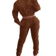 thumbnail image 2 of Innerwin Two Piece Outfit Hoodies Ladies Sweatsuits Running Drawstring Loungewear Jogger Set Coffee XL, 2 of 6