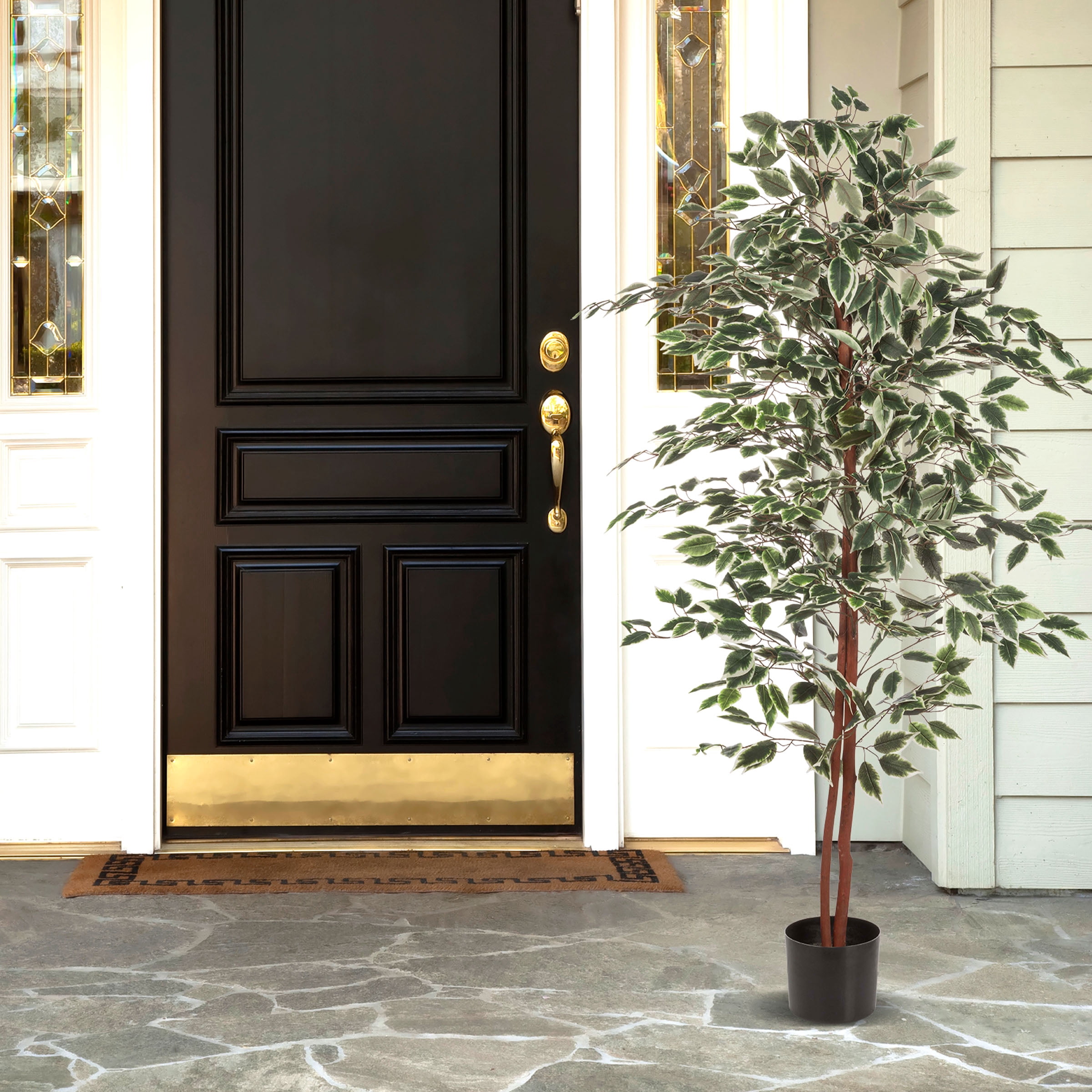 Pure Garden Ficus Artificial Tree - Realistic Faux Plant with Variegated Leaves and Natural Trunk - 5-Foot-Tall Topiary Decor for Indoor or Outdoor Use