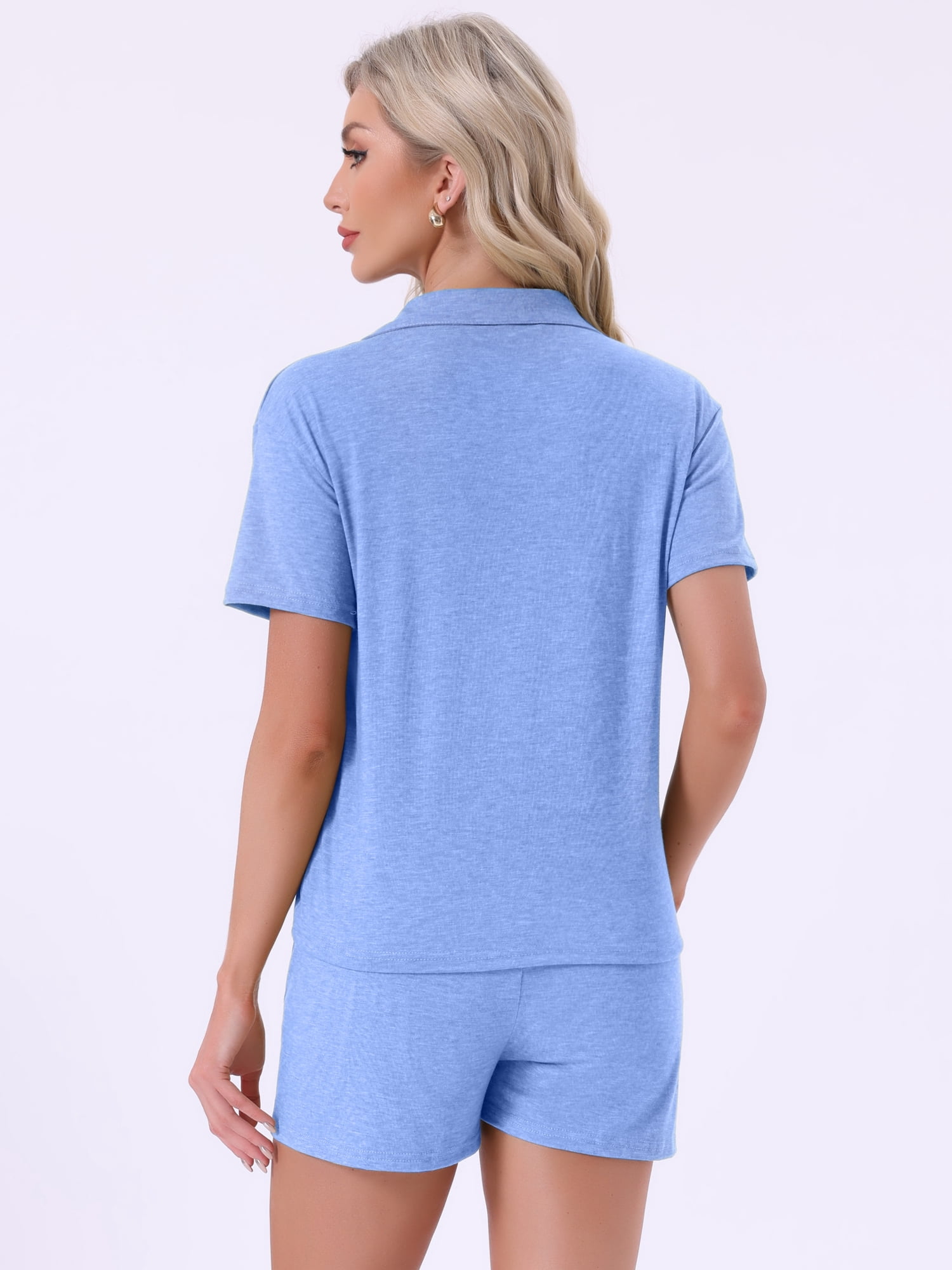 DARING DIVA Women's Pajamas Button Down Short Sleeve Top with Shorts Lounge Sets S Blue