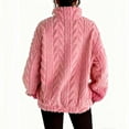 thumbnail image 4 of Fleece Quarter Zip Pullover Women Cable Knit Cozy Fuzzy Sherpa Sweater Oversized Long Sleeve Soft Half Zip Sweatshirt Pink 2XL, 4 of 6