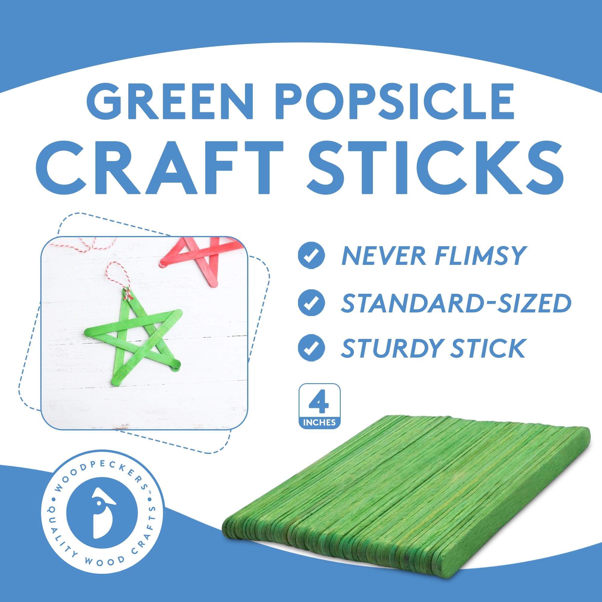 Jumbo Green Craft Sticks 6 inch, Pack of 100 Christmas Popsicle Sticks for  Crafts, Wax Sticks & Tongue Depressors, by Woodpeckers