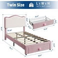 thumbnail image 2 of Ourlova Twin Upholstered Bed Frame with 2 Storage Drawers Chic Double Wavy Headboard Velvet Princess Platform Bed for Girls Solid Wood Slats Support No Box Spring Needed Pink and White, 2 of 7