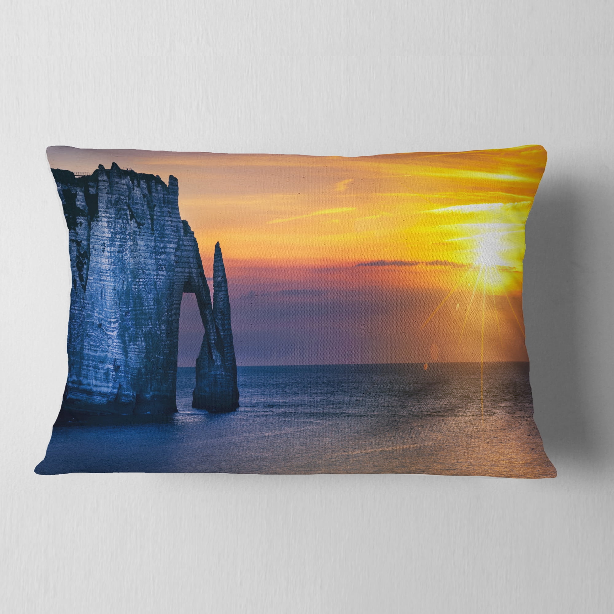 Designart Etretat Cliff Normandy Panorama - Seashore Throw Pillow - 12x20