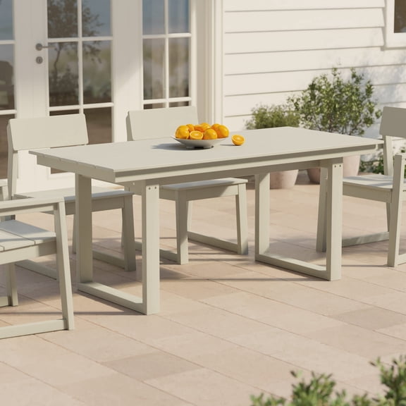 WestinTrends Paloma 68" Outdoor HDPE Modern Rectangular Patio Dining Table With Umbrella Hole, Sand