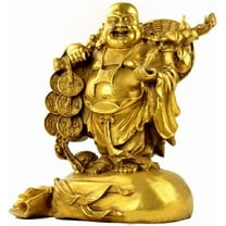 Zhuge Fengshui Statue Buddha Brass Statues Laughing Buddha Carrying Bag God of Wealth Figurines Buddha Statues Home Decor Housewarming Congratulatory Gift，Large
