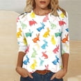 thumbnail image 7 of Yxbdin Happy Easter Shirts for Women Plus Size 3/4 Sleeve T Shirts Crew Neck Bunny Graphic Tee Funny Casual Easter Eggs Print Tops for Spring White XXXL, 7 of 7